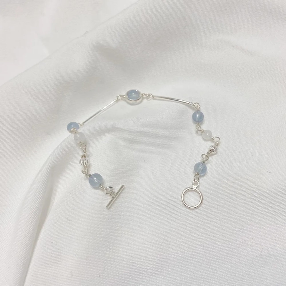 《海的女兒》水晶手鍊 海藍寶 葡萄石 綠幽靈 粉晶 草莓晶 金髮晶 月光石 925銀