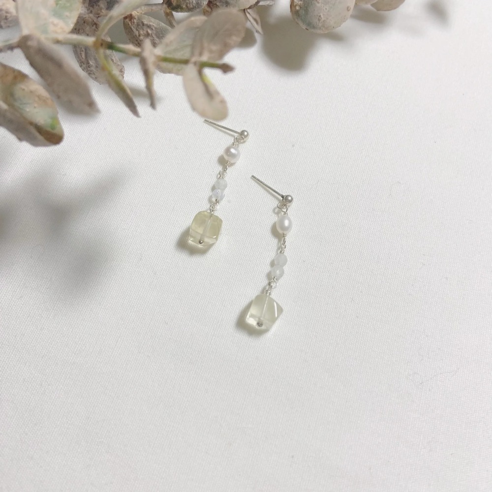 《蜜糖女孩》水晶耳環 黃水晶 藍月光 天然珍珠 925銀