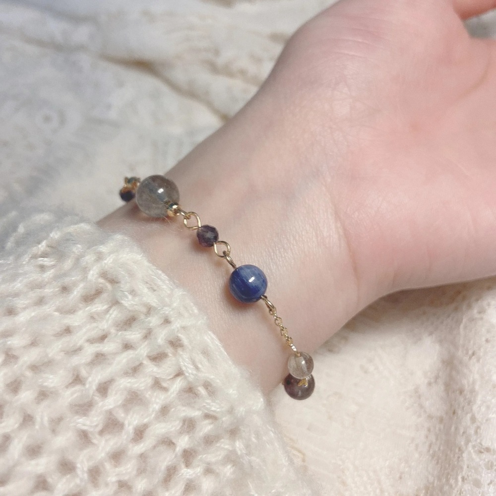 《第三隻眼》水晶手鍊 堇青石 拉長石 藍晶石 美國14k注金 一般包金