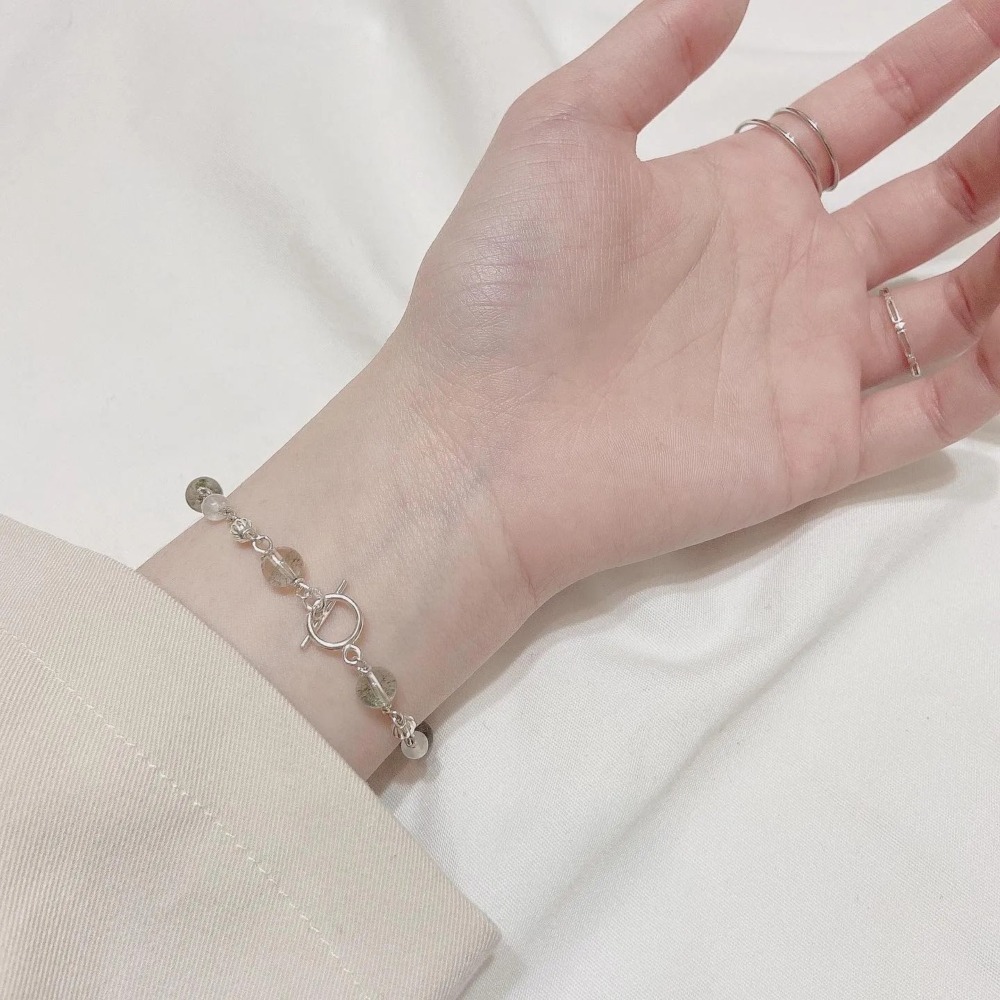 《海的女兒》水晶手鍊 海藍寶 葡萄石 綠幽靈 粉晶 草莓晶 金髮晶 月光石 925銀