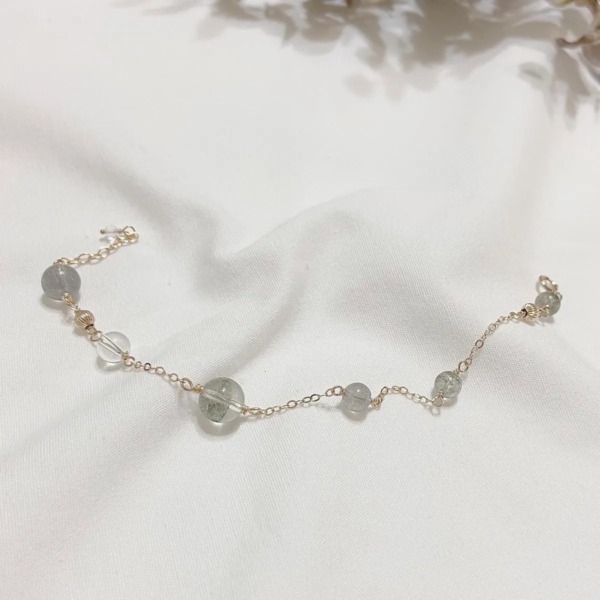 《司空》水晶手鍊 綠幽靈 灰月光 拉長石 白水晶 水晶手鏈 一般包金 美國14k注金